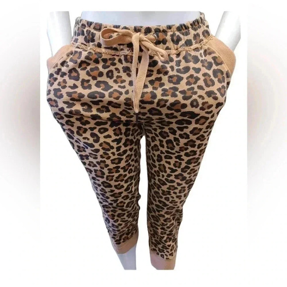 Poppy & Peonies Cheetah Print Cropped Joggers Sweat Pants Size Small - Picture 3 of 11